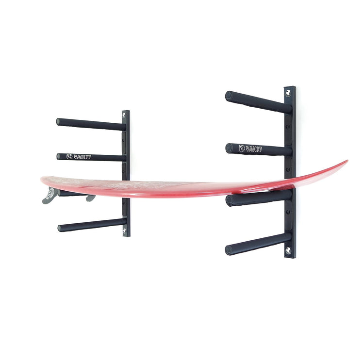 The Quiver 4 Board Surf Rack - Rakit Systems Wall mounted board rack for garage or home. 